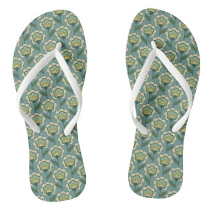 Chanclas Patrón floral Verde azulado y amarillo
