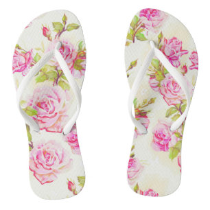 Chanclas Patrón floral Vieja Roses Rosa Mujer Volteada