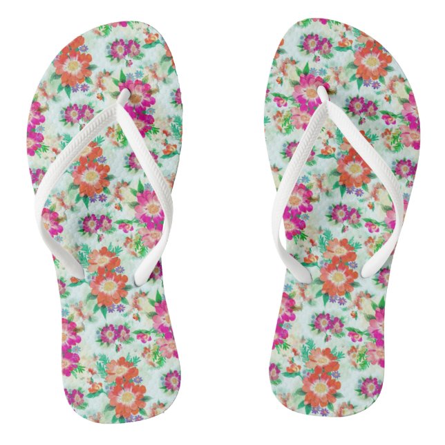 Chanclas Patrón floral vintage rosa y rojo (Plantilla)