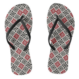 Chanclas Patrón folclórico geométrico keffiyeh blanco rojo