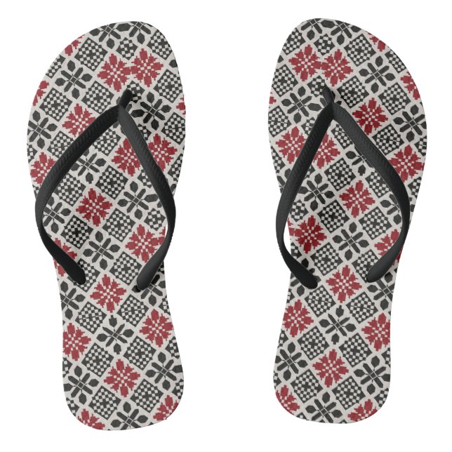 Chanclas Patrón folclórico geométrico keffiyeh blanco rojo (Plantilla)