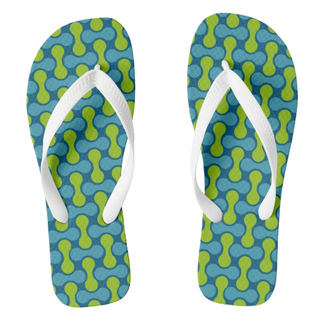 Chanclas Patrón geométrico abstracto retro en azul y verde (Plantilla)