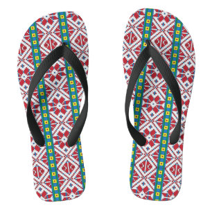 Chanclas Patrón geométrico tribal de estrellas rojas, azule