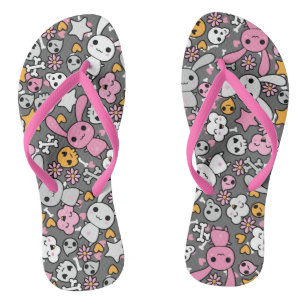 Chanclas patrón gris kawaii