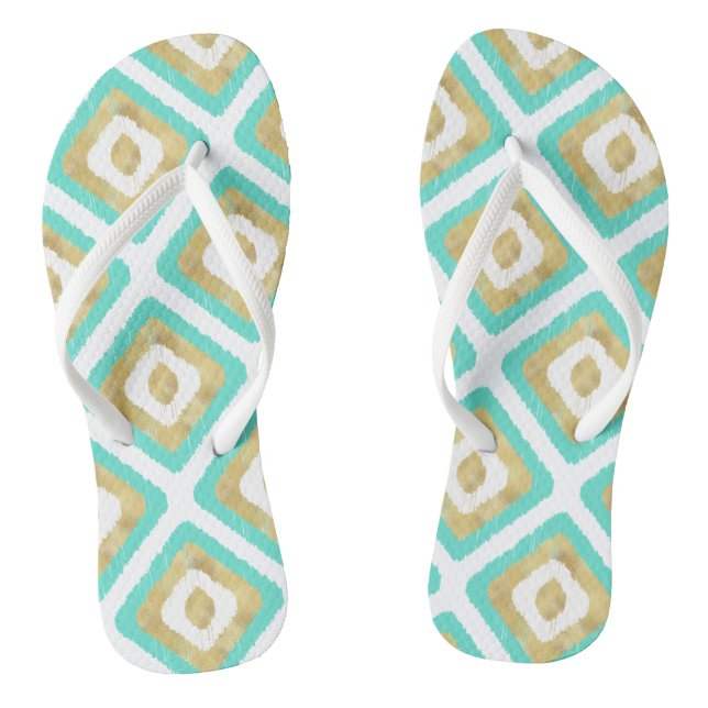 Chanclas Patrón Ikat de Moda Oro y Turquesa (Plantilla)