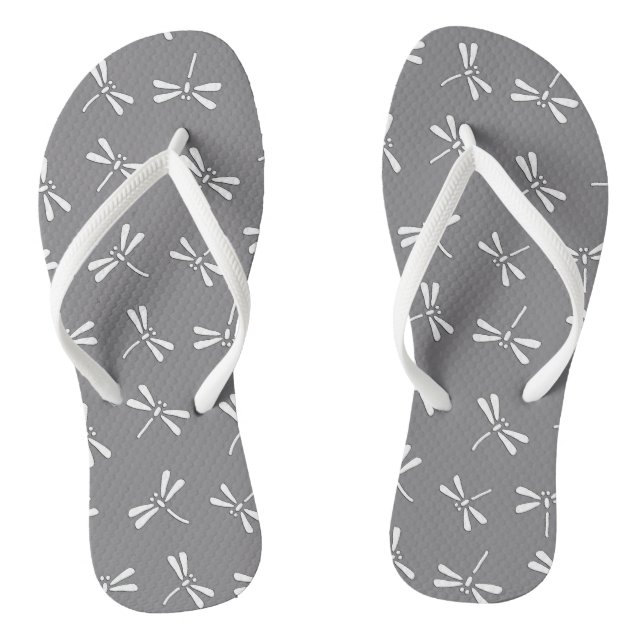 Chanclas Patrón japonés de libélula, gris y blanco (Plantilla)