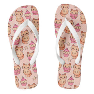 Chanclas Patrón kawaii de gatos y pasteles rosados