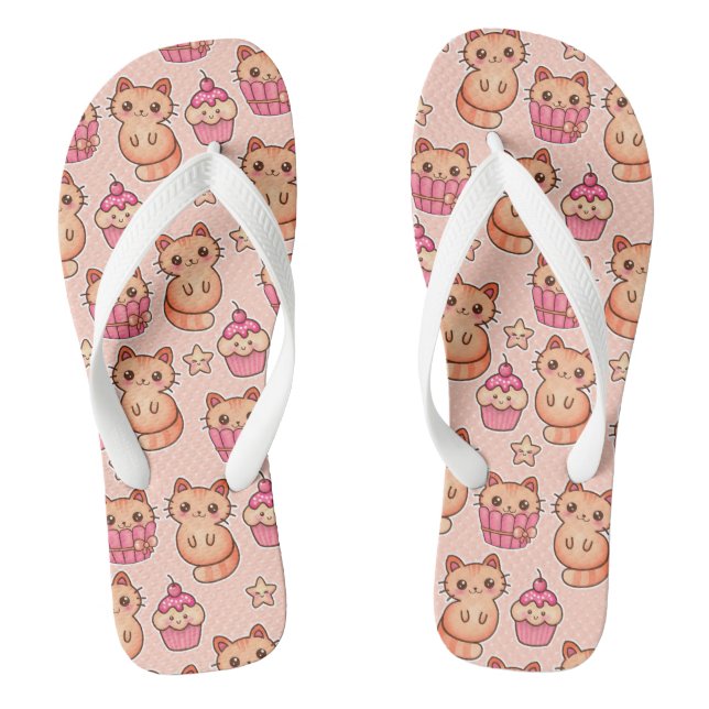 Chanclas Patrón kawaii de gatos y pasteles rosados (Plantilla)