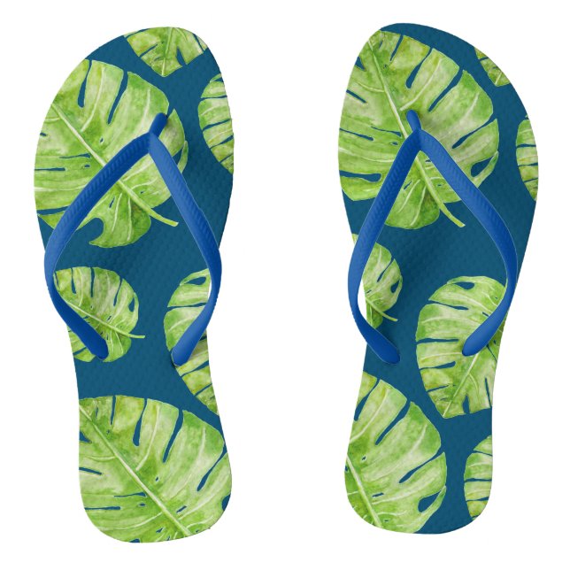 Chanclas Patrón Lindo Chic Hoja de Plátano Verde Azul (Plantilla)