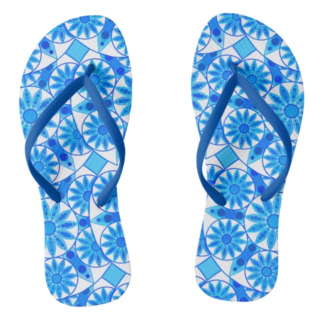 Chanclas Patrón Mandala, azul cobalto, turquesa y blanco (Plantilla)