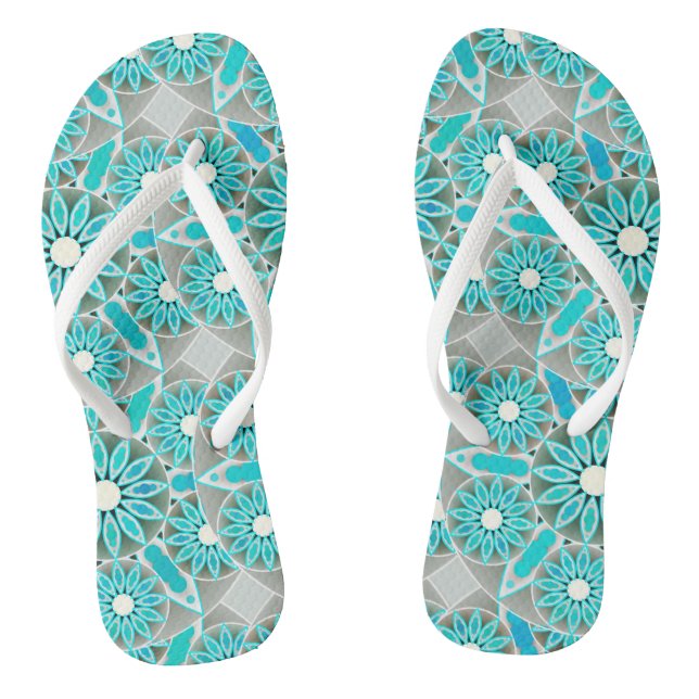 Chanclas Patrón Mandala, turquesa, gris plateado y blanco (Plantilla)