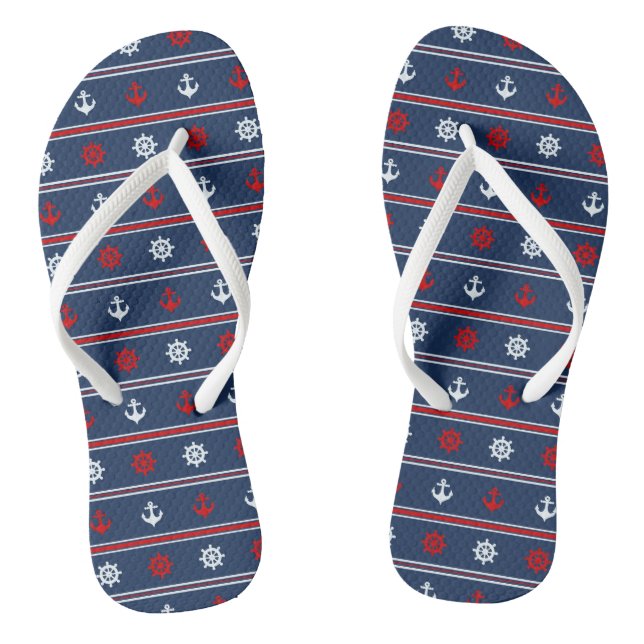 Chanclas Patrón Náutico Azul Y Blanco Rojo (Plantilla)