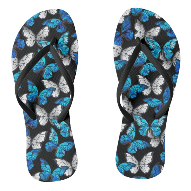 Chanclas Patrón oscuro sin foco con mariposas azules morfo (Plantilla)