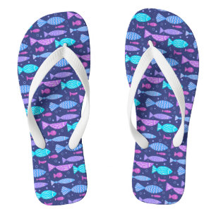 Chanclas Patrón plano de boho sin soldadura con peces doodl