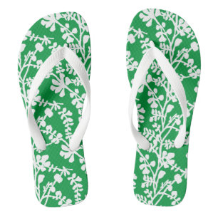 Chanclas Patrón Repetidor De Flores Verde Y Blanco