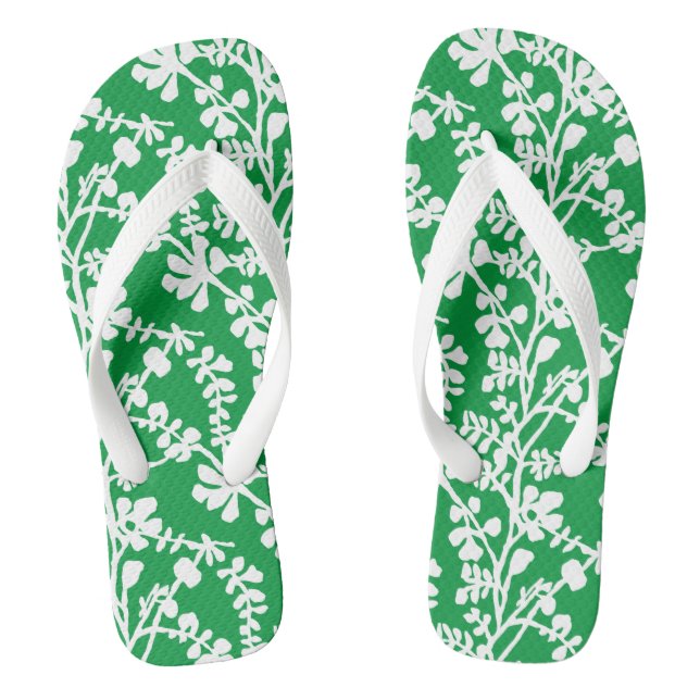 Chanclas Patrón Repetidor De Flores Verde Y Blanco (Plantilla)