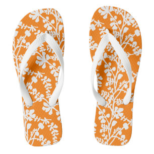 Chanclas Patrón Repetidor Floral Blanco Y naranja