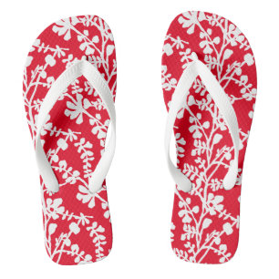 Chanclas Patrón Repetidor Floral Rojo Y Blanco