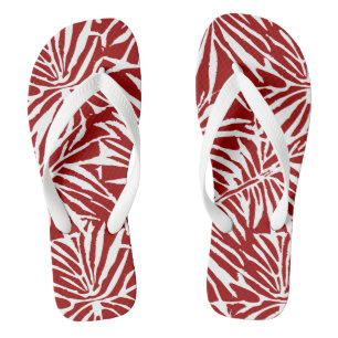Chanclas Patrón repetitivo de hoja tropical blanca y roja