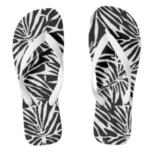 Chanclas Patrón repetitivo de hoja tropical en blanco y neg