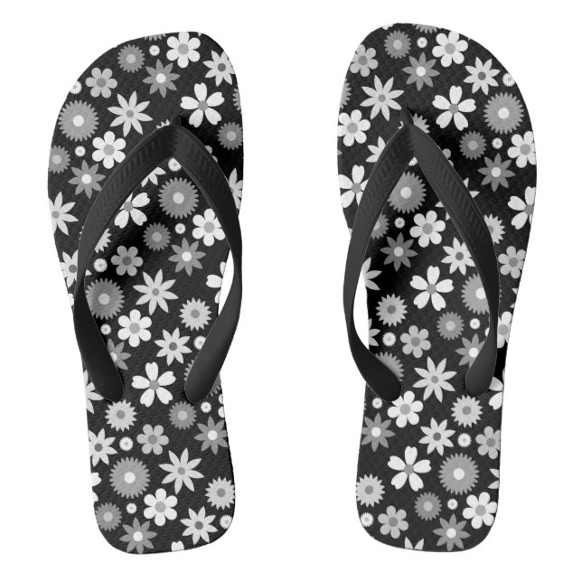 Chanclas Patrón Rpt monocromo de flor estilo retro 70 (Plantilla)