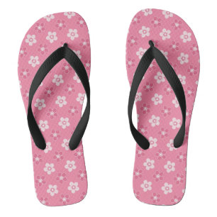 Chanclas patrón simple floral sólido rosa retro pequeño flu