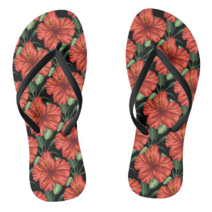 Chanclas Patrón sin foco Flores rojas tropicales hojas verd