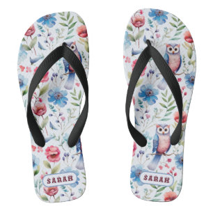 Chanclas Patrón sin soldadura de lechuza floral acuarela