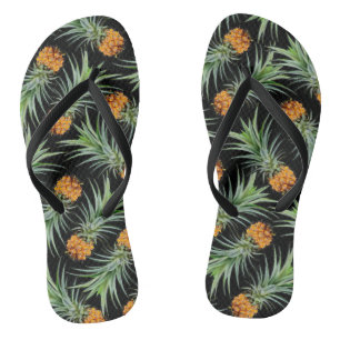 Chanclas Patrón Tropical de Piña en Negro