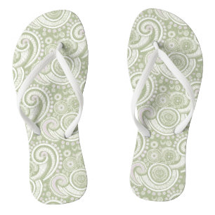 Chanclas Patrón verde pálido y paisley blanca