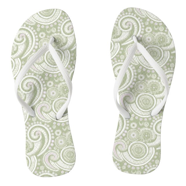 Chanclas Patrón verde pálido y paisley blanca (Plantilla)