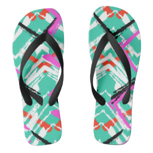 Chanclas Patrón Zig Zag Verde azulado dibujado a mano