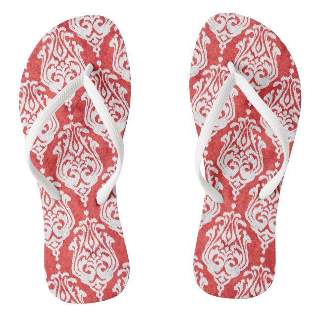 Chanclas Patrones tribales de ikat de damasco blanco y rojo (Plantilla)