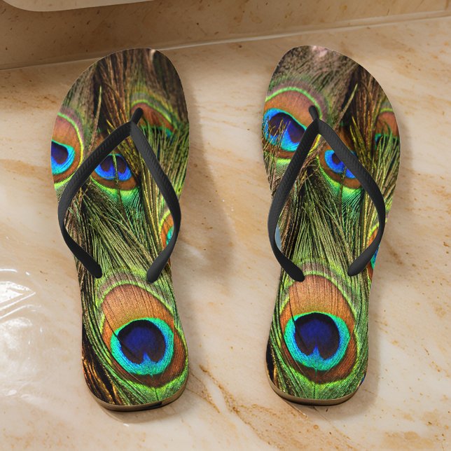 Chanclas Peacock Feathers Flip Flops (Strut in style with peacock feather flip flops! 🦚)