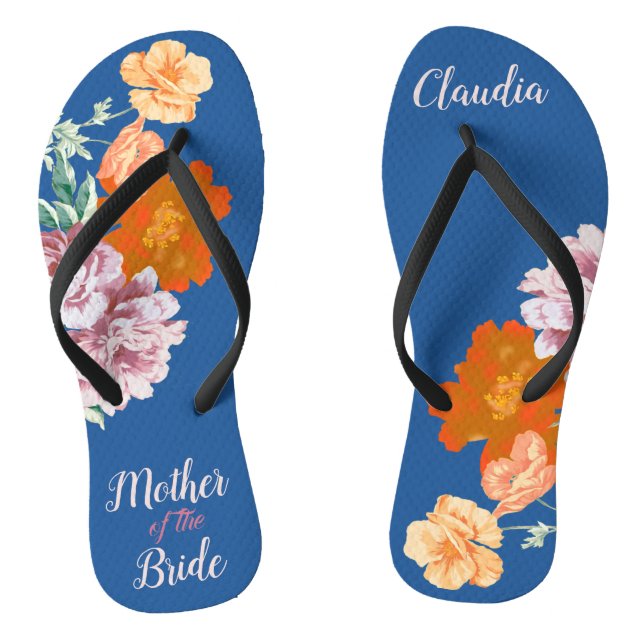Chanclas Peony Floral Algo Azul Boda Flip Flops (Plantilla)