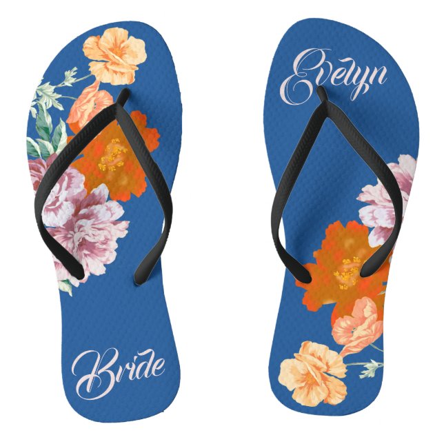 Chanclas Peony Floral Algo Azul Boda Flip Flops (Plantilla)