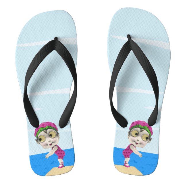 Chanclas Pequeño nadador Chica googly Ojos rosados (Plantilla)