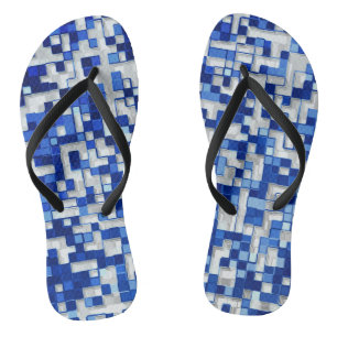 Chanclas Pequeños cuadrados superpuestos, tonos azules con