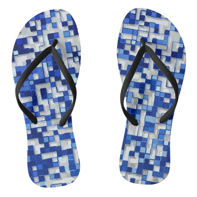 Chanclas Pequeños cuadrados superpuestos, tonos azules con  (Plantilla)