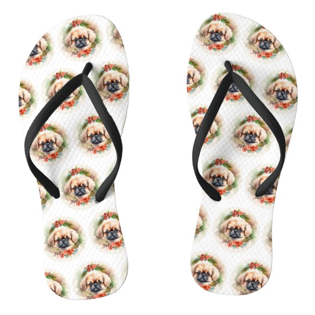 Chanclas Pequines festivo con corona de Navidad (Plantilla)