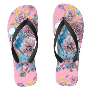 Chanclas Perico Azul Pericos Rosa Floral Patrón Rosa