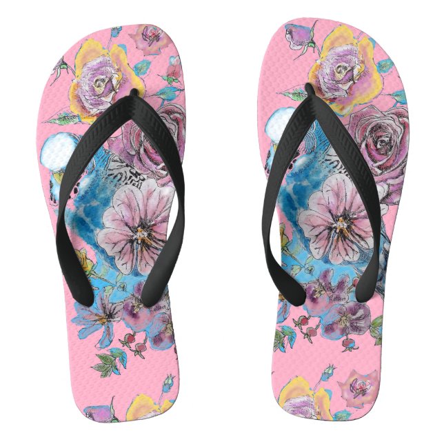 Chanclas Perico Azul Pericos Rosa Floral Patrón Rosa (Plantilla)