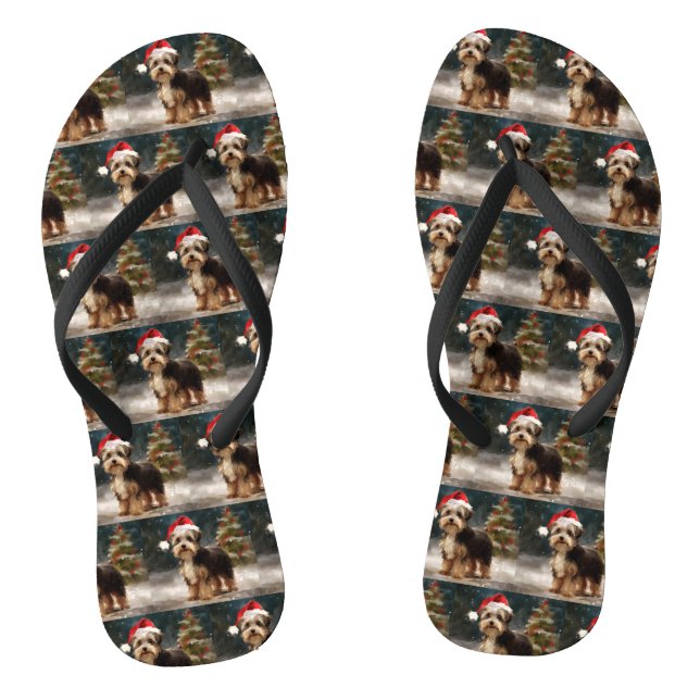 Chanclas Perro Biewer Terrier en Navidad con nieve  (Plantilla)
