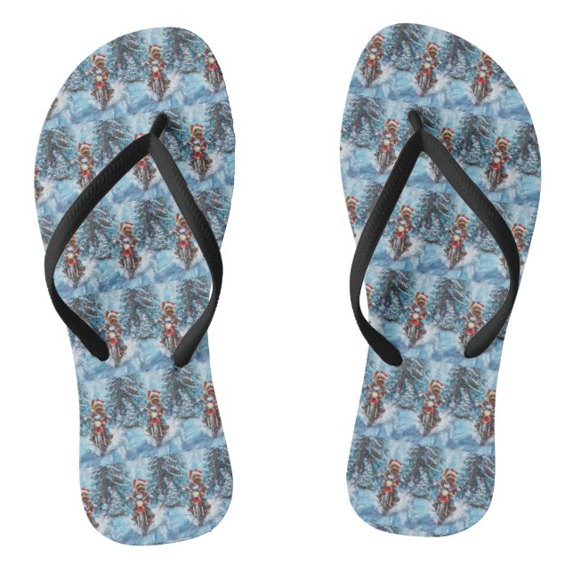 Chanclas Perro Biewer Terrier montando motocicleta Navidad (Plantilla)