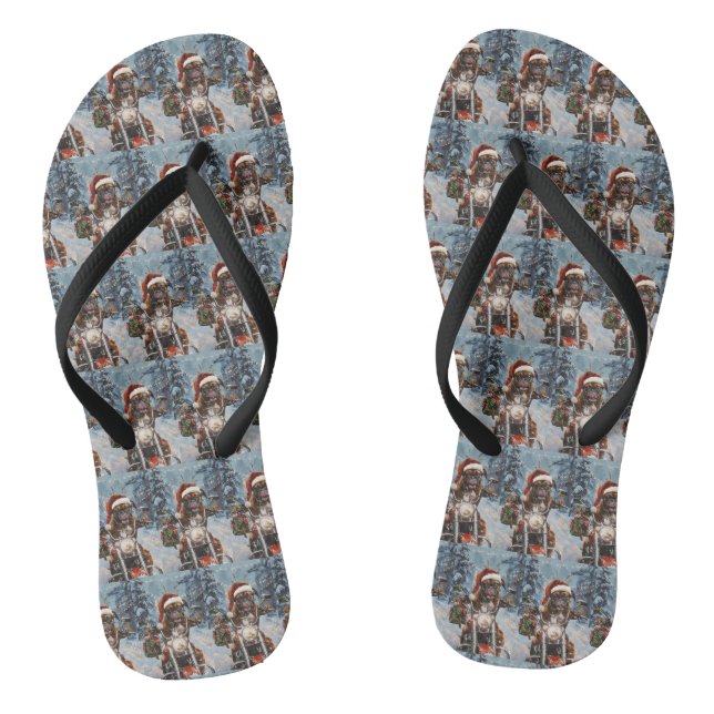 Chanclas Perro Boxer Montando Motocicleta Navidad (Plantilla)