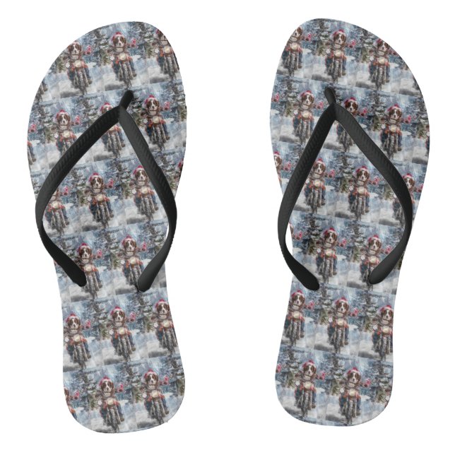 Chanclas Perro Brittany Spaniel montando motocicleta Navida (Plantilla)