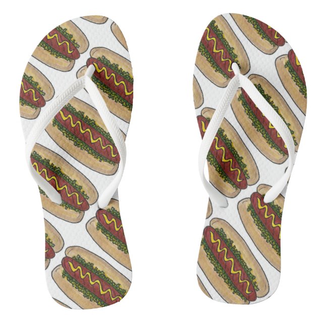 Chanclas Perro caliente con mostaza y relish Foodie Hotdog  (Plantilla)