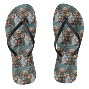 Chanclas Perro Cockapoo montando motocicleta Navidad