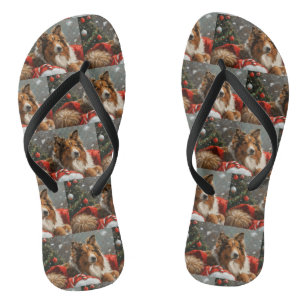 Chanclas Perro Collie Áspero Navidad Festiva