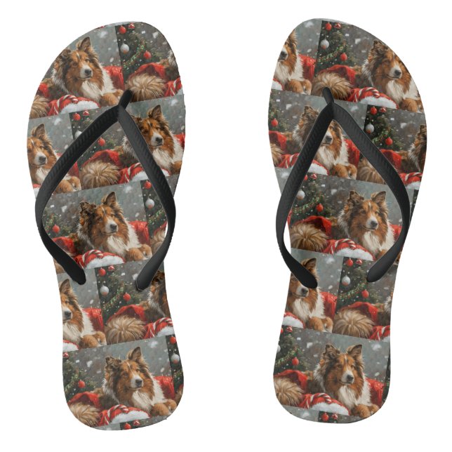 Chanclas Perro Collie Áspero Navidad Festiva (Plantilla)